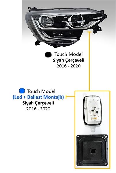 FAR MOTORLU SOL RENAULT MEGANE IV 2017- TOUCH MODEL SİYAH ÇERÇEVELİ (LED+BALLAST)