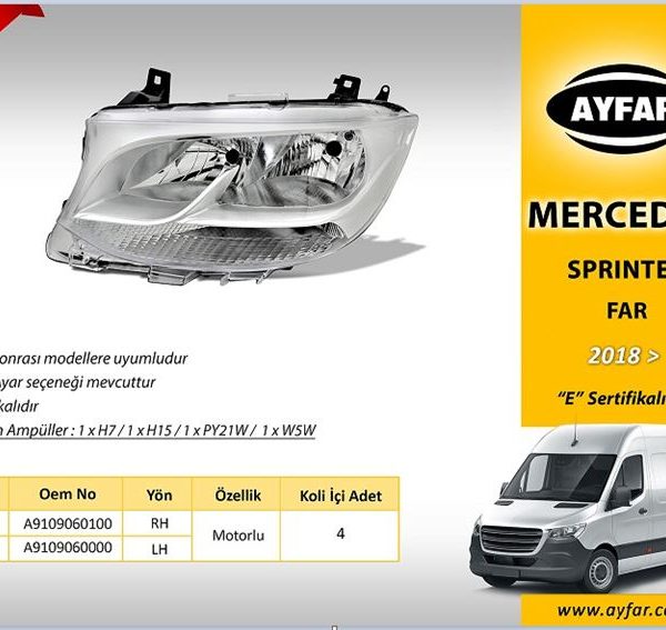 FAR MOTORLU SOL MERCEDES SPRİNTER 2018->