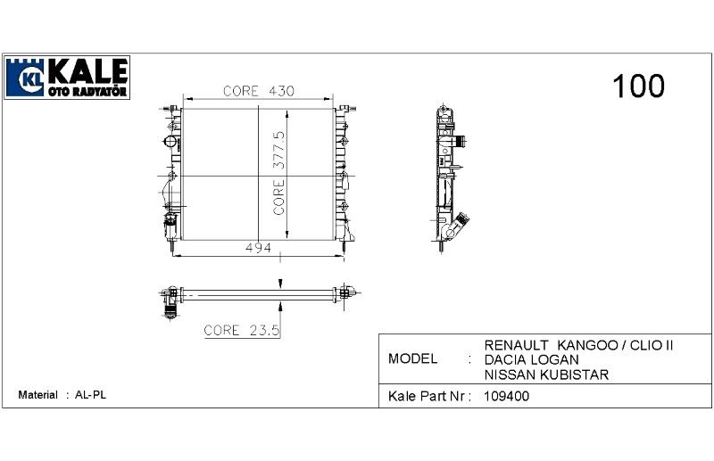 0518182AL-1.jpg RADYATÖR RENAULT CLIO SYMBOL 2 SIRA AL+PL SİSTEM (23,5 mm) (1 AD ) - Görsel 1
