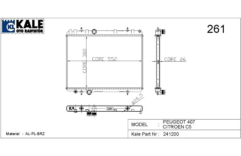 2054011AB-1.jpg RADYATÖR CITROEN C5 1.6 HDİ/TDİ - PEUGEOT 407 1.6 HDİ/TDİ 2.2 İ - 16V. RADYATÖR 1 SIRA AL-BR SİSTEM (1 AD ) - Görsel 1