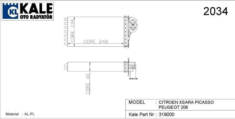 2081822AL-1.jpg KALORİFER RADYATÖRÜ PEUGEOT 206 KAL. AL-TUP 1 SIRA AL+PL SİSTEM (1 AD ) - Görsel 1