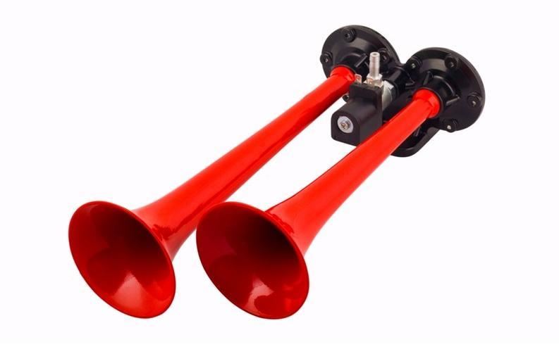 80AH24.000.02K-1.jpg 24V İKİLI DÜZ SES HAVALI KORNA KIRMIZI BORULU (1 AD ) - Görsel 1