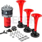 12V ÜÇLÜ KORNA KOMPRESÖRLÜ KIRMIZI BORULU (1 AD )