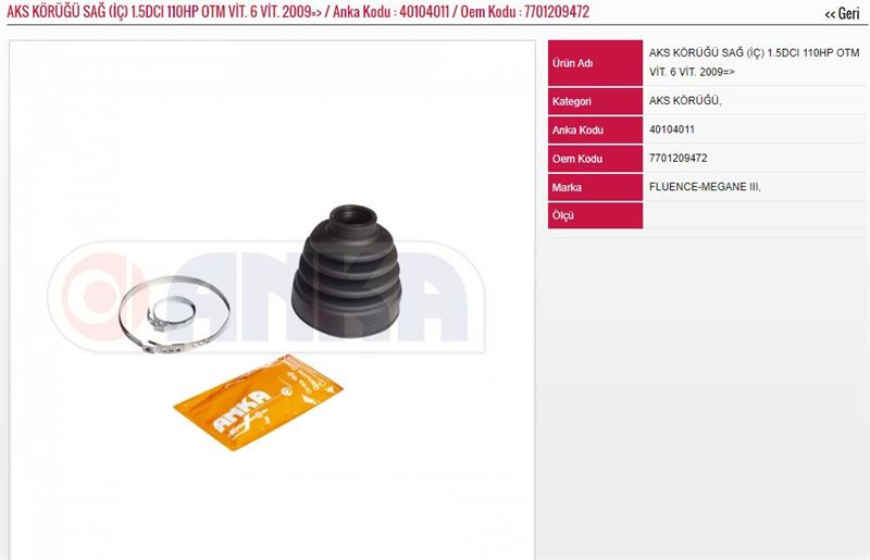 ANKA-4010-4011-1.jpg AKS KÖRÜĞÜ İÇ SAĞ 1.5 DCİ 110 HP OTM 6 VİT. 09=> RENAULT MEGANE III FLUENCE SCENIC III (1 AD ) - Görsel 1