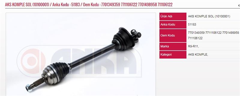 ANKA-51183-1.jpg AKS KOMPLE SOL (10100001) RENAULT R9 (1 AD ) - Görsel 1