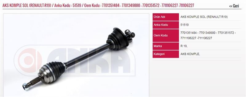 ANKA-51519-1.jpg AKS KOMPLE SOL (10101002) RENAULT R19 (1 AD ) - Görsel 1