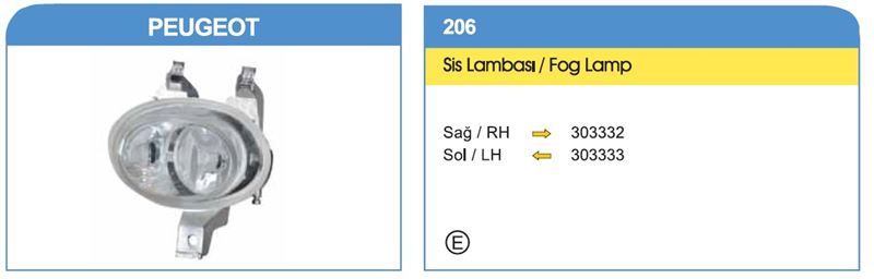 AYF.303332-1.jpg SİS LAMBA PEUGEOT 206 SAĞ 1998-2005 (1 AD ) - Görsel 1