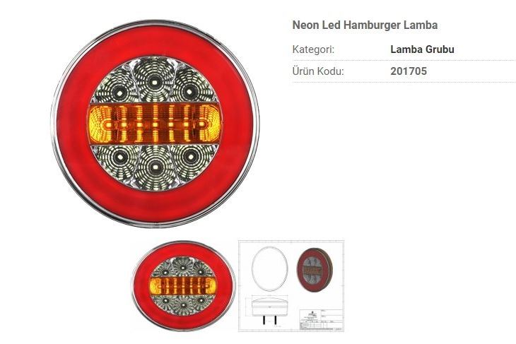 CR.201705-12V-1.jpg 12V NEON LED HAMBURGER STOP LAMBASI 4 FONKSİYONLU ( Stop , Park, Geri, Sinyal ) (1 AD ) - Görsel 1