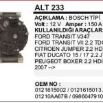 ALTERNATÖR 12V 150A FORD TRANSIT V347/FIAT DUCATO/PEUGEOT BOXER 07- BOSCH TİPİ (1 AD )