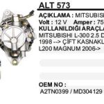 ALTERNATÖR 12V 75A MITSUBISHI L300 D-TD H100 98-> ÇİFT KASNAK VAKUMLU MITSUBISHI TİP ALT 575 (1 AD )