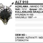 ALTERNATÖR 12V 55A HYUNDAI H100->97 VAKUMLU MANDO TİP (1 AD )