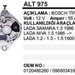 ALTERNATÖR 12V 55A LADA SAMARA 1.3 1.2 1.5 /NIVA 1.5 86- BOSCH TİP (1 AD )
