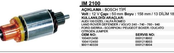 KOLLEKTÖR 12V 18 DİŞ PEUGEOT BOXER-FIAT DUCATO-JUMPER /VOLVO 240-740/AUDI 100 D/ALFA ROMEO BOSCH TİP (1 AD )