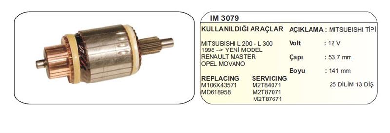 DD-IM3079-1.jpg KOLLEKTÖR 12V 13 DİŞ MITSUBISHI YM L300 98 -> RENAULT MASTER -OPEL MOVANO MITSUBISHI TİP (1 AD ) - Görsel 1