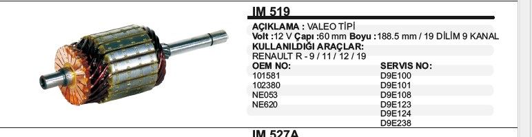 DD-IM519-1.jpg KOLLEKTÖR 12V 102380 RENAULT R9/R11/R12/R19 VALEO TİP (1 AD ) - Görsel 1
