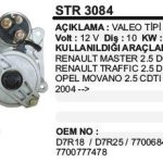 MARŞ MOTORU 10 DİŞ 12V D7R RENAULT MASTER/TRAFFIC 2.5DCI OPEL MOVANO 2.5DCI 04->  VALEO TİP (1 AD )