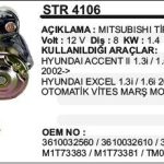 MARŞ MOTORU 8DİŞ 12V HYUNDAI ACCENT/ELANTRA OTOM.VİTES  MITSUBISHI TİP (1 AD )