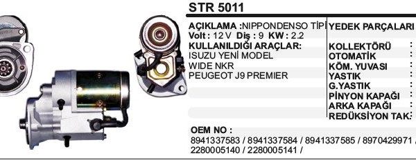 MARŞ MOTORU 9 DİŞ 12V ISUZU Y.M. WIDE NKR NIPPONDENSO TİP (1 AD )