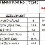 MARŞ DİŞLİSİ 8 DİŞ 6 KANAL MAKO TİPİ FIAT PALIO SIENA WEEKEND AZ FREZE İÇTE  DS=8 DKÇ=23,5 BOY=64 KS=6 BDÇ=11,5 GÇ=44,5 (1 AD )