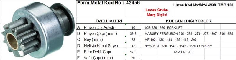 FM42456-1.jpg MARŞ DİŞLİSİ 10 DİŞ 12 KANAL LUCAS TİPİ JCB 926 930 FORKLIFT MASSEY FERGUSON 235 275 NEW HOLLAND (1 AD ) - Görsel 1
