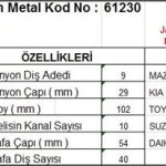 MARŞ DİŞLİSİ 9 DİŞ 10 KANAL JAPON TİPİ MAZDA 2200 KIA BESTA TOYOTA COROLLA FORKLIFT SUZUKI KOMPLE  DS=9 DKÇ=29 BOY=102 KS=10 GÇ=54 KDS=40 (1 AD )