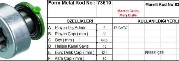 MARŞ DİŞLİSİ 9 DİŞ 10 KANAL MARELLI TİPİ FIAT DUCATO FREZE ICTE (1 AD )