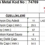 MARŞ DİŞLİSİ 11 DİŞ 6 KANAL LADA SAMARA FREZE İÇTE TERS DONUSLU T.DÖN. DS=11 DKÇ=29,5 BOY=66,5 KS=6 BDÇ=14 GÇ=53 (1 AD )
