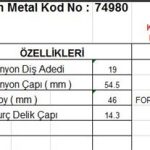MARŞ DİŞLİSİ 19 DİŞ FORD TRANSIT  V184 M GRAF TİPİ PG5230  M.GRAF TYP DS=19 DKÇ=54,3 BOY=46,3 BDÇ=14,3 (1 AD )