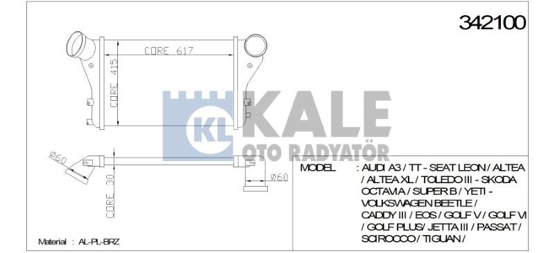 KL342100-1.jpg TURBO RADYATÖRÜ (INTERCOOLER) VW BEETLE CADDY III GOLF V/VI JETTA III PASSAT SCIROCC TIGUAN TOURAN (1 AD ) - Görsel 1