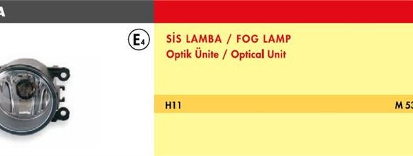 SİS LAMBASI  RENAULT KANGOO 03- /FORD FUSION 03- FOCUS/CONNECT/ MEGANE 02- FIAT PUNTO EVO  L200 (1 AD )