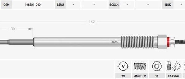 KIZDIRMA BUJİSİ 7V TOYOTA HILUX VIII (N1): 2.4 D - 2.8 D  LAND CRUISER PRADO (J15): 2.8 D-4D (4 AD )