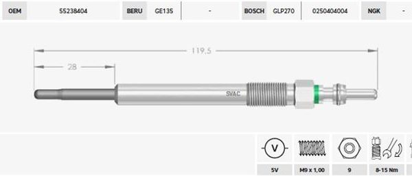 KIZDIRMA BUJİSİ 5V FIAT DOBLO FIORINO PANDA GRANDE PUNTO PUNTO EVO EGEA  500  1.3D Multijet  OPEL CO MBO CORSA E 1.3CDTI (4 AD )