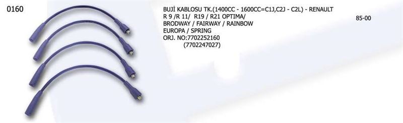 UNV.0160-1.jpg BUJİ KABLOSU 7702252160 RENAULT R9/R11/R19/R21 BRODWAY FAİRVEY 7702247027 (1 TK ) - Görsel 1