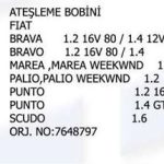 ATEŞLEME BOBİNİ FIAT BRAVA BRAVO 95-01 MAREA 12V 96- PALIO 01- PUNTO 1.2/1.4 96-99 SCUDO 1.6 96- . (1 AD )